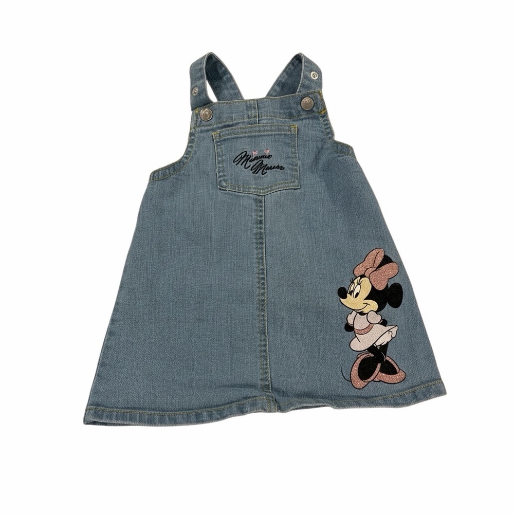 Disney Baby Minnie Mouse Denim Overall Dress 18M Sparkly GUC